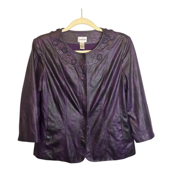 Chico's Jacket Women's Size Medium Faux Leather‎ Purple Chicos 1 - Picture 1 of 3